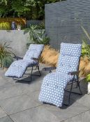 (R3I) 2x Blue Geo Miami Relaxer Sunbed Chair