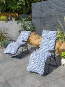 (R3J) 2x Blue Geo Miami Relaxer Sunbed Chair