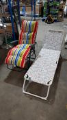 (R3J) 2x Items. 1x Striped Relaxer Sunbed Chair. 1x Folding Sunbed Floral Pattern.