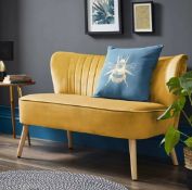 (R3N) 1x Cocktail Sofa Ochre RRP £120. Velvet Fabric Cover with Rubberwood Legs. (H72xW110xD60cm)