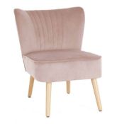 (R5K) 1x Occasional Chair Dark Blush RRP £60. Velvet Fabric Cover. Rubberwood Legs. (H72xW60xD70c