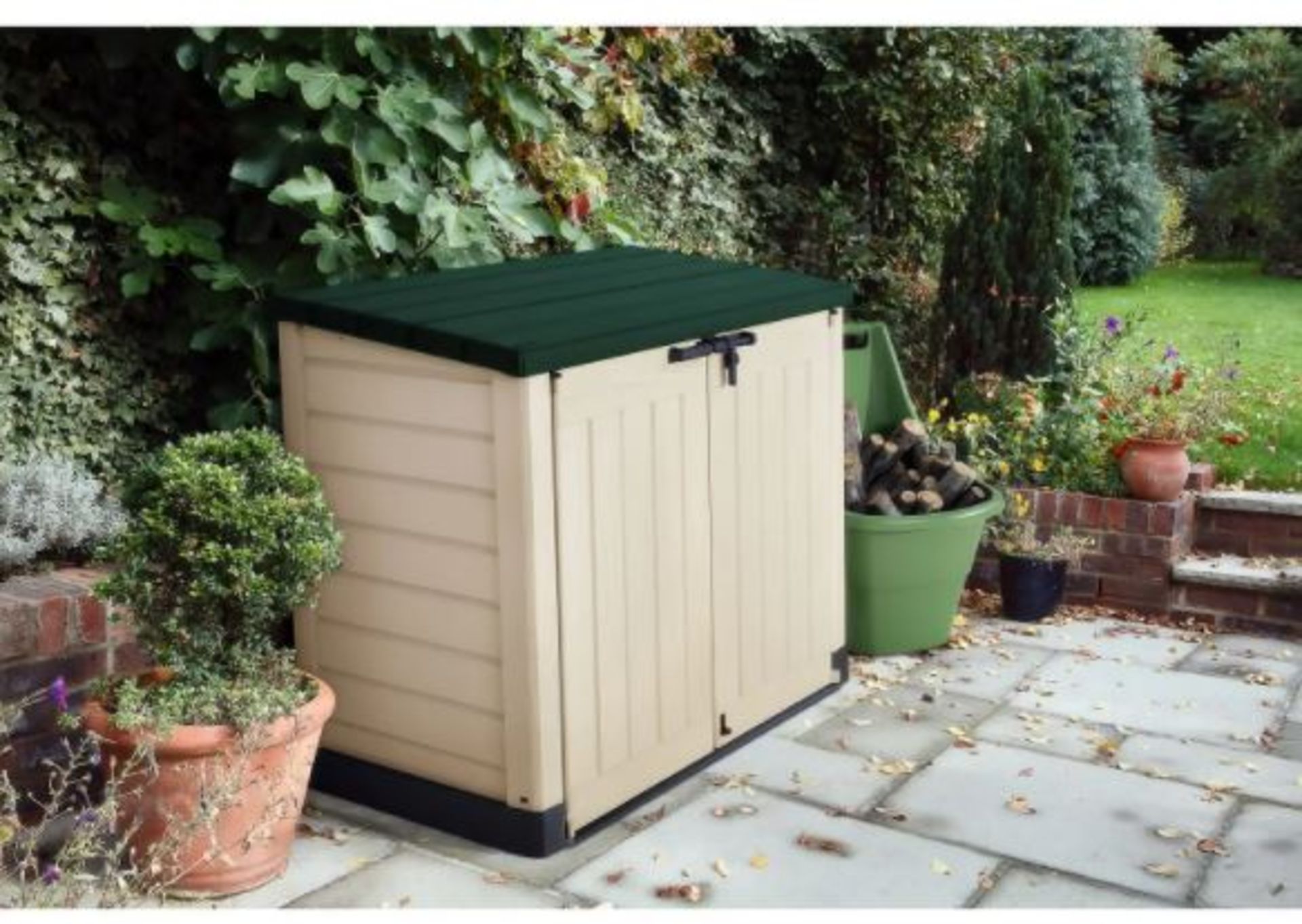 1x Keter Store It Out Max RRP £160. 1200L Beige And Green (H125x W145.5x D82cm) - Image 2 of 7