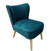 (R5J) 1x Occasional Chair Teal RRP £60. Velvet Fabric Cover. Rubberwood Legs. (H72xW60xD70cm)