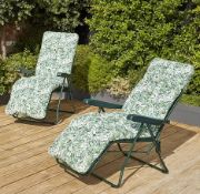 (R3I) 2x Green Leaf Relaxer Sunbed Chair