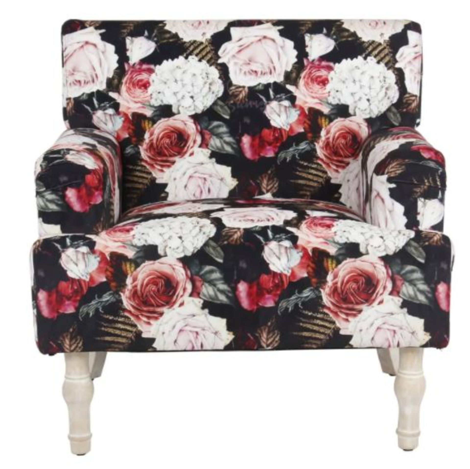 (R5J) 1x Elizabeth Floral Occasional Chair RRP £150. Patterned Velvet Chair. Whitewash Rubberwood - Image 2 of 8