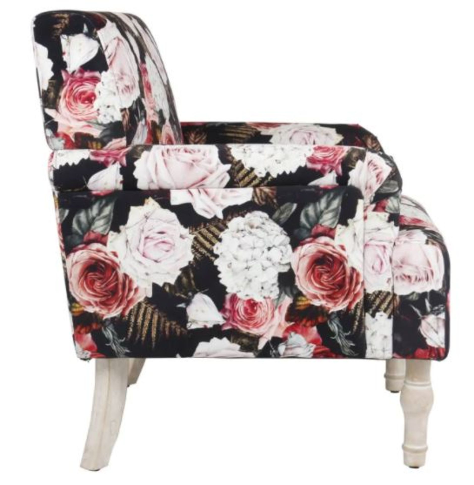 (R5J) 1x Elizabeth Floral Occasional Chair RRP £150. Patterned Velvet Chair. Whitewash Rubberwood - Image 3 of 8