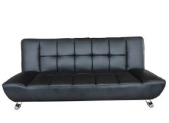 (R1) 1x Vogue Sofa Bed Faux Leather Black RRP £340. With Curved Chrome Legs (No Fixings). Unit Ha
