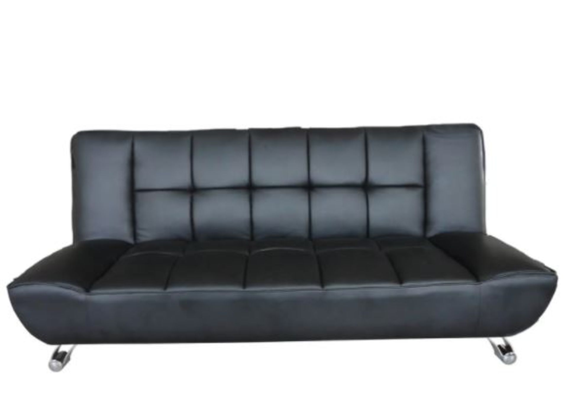 (R1) 1x Vogue Sofa Bed Faux Leather Black RRP £340. With Curved Chrome Legs (No Fixings). Unit Ha