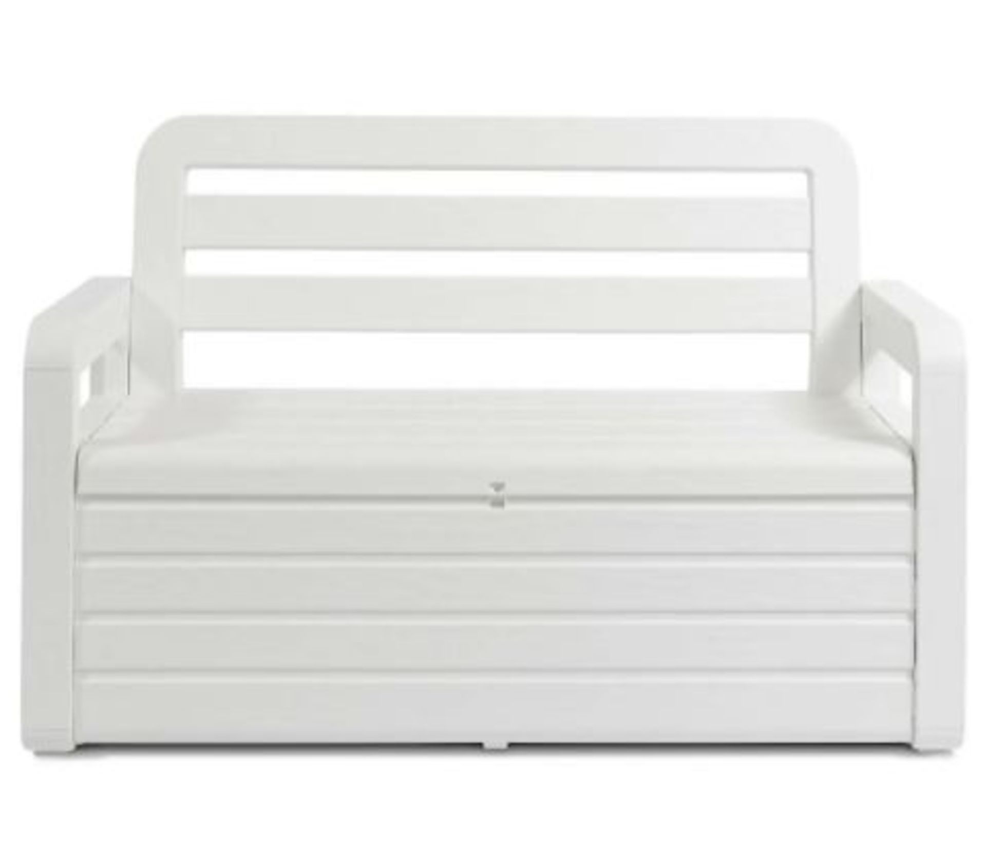 (R5K) 1x Toolmax Forever Spring Bench White RRP £145. Wood Look Bench With Storage Compartment, 2 S