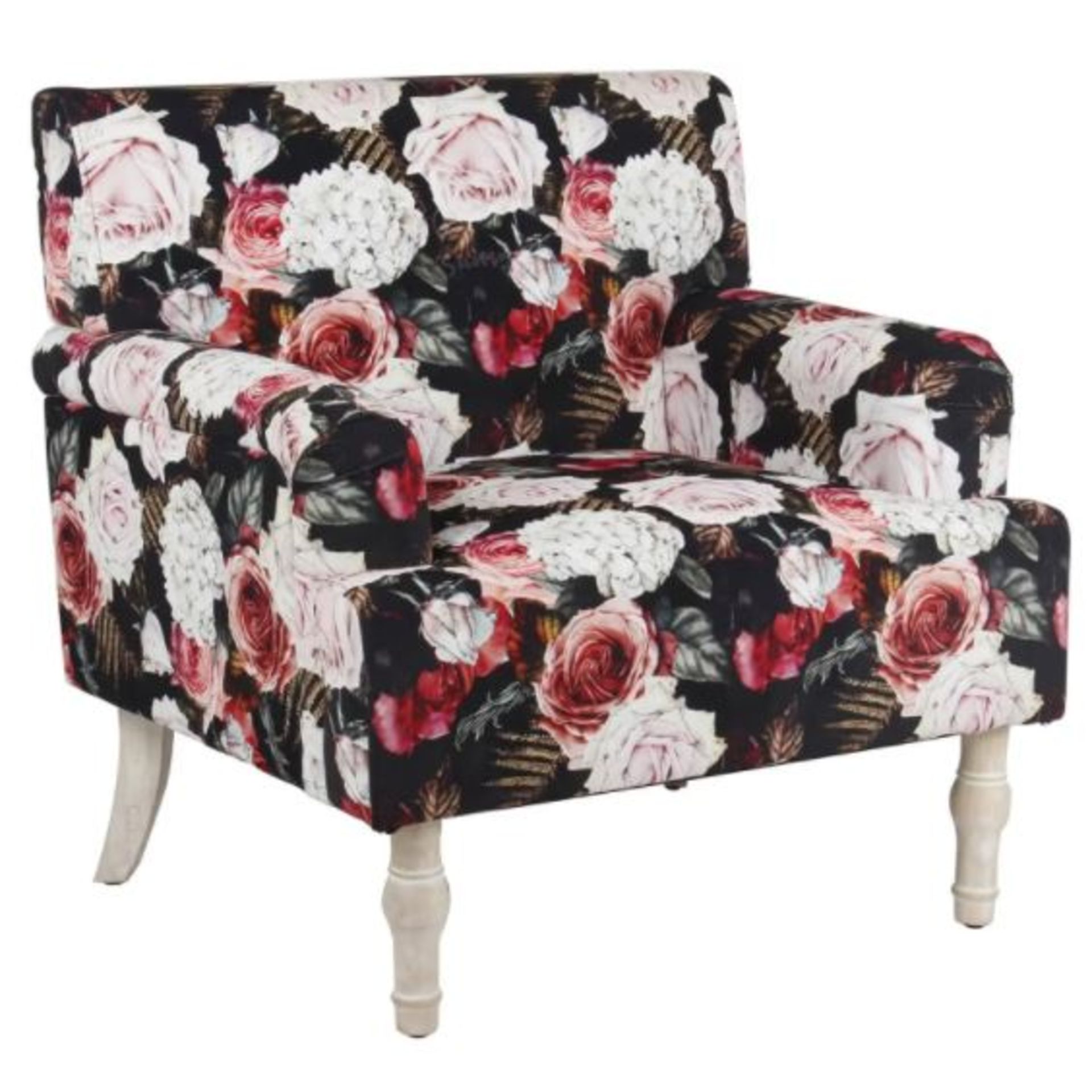 (R5J) 1x Elizabeth Floral Occasional Chair RRP £150. Patterned Velvet Chair. Whitewash Rubberwood - Image 7 of 8