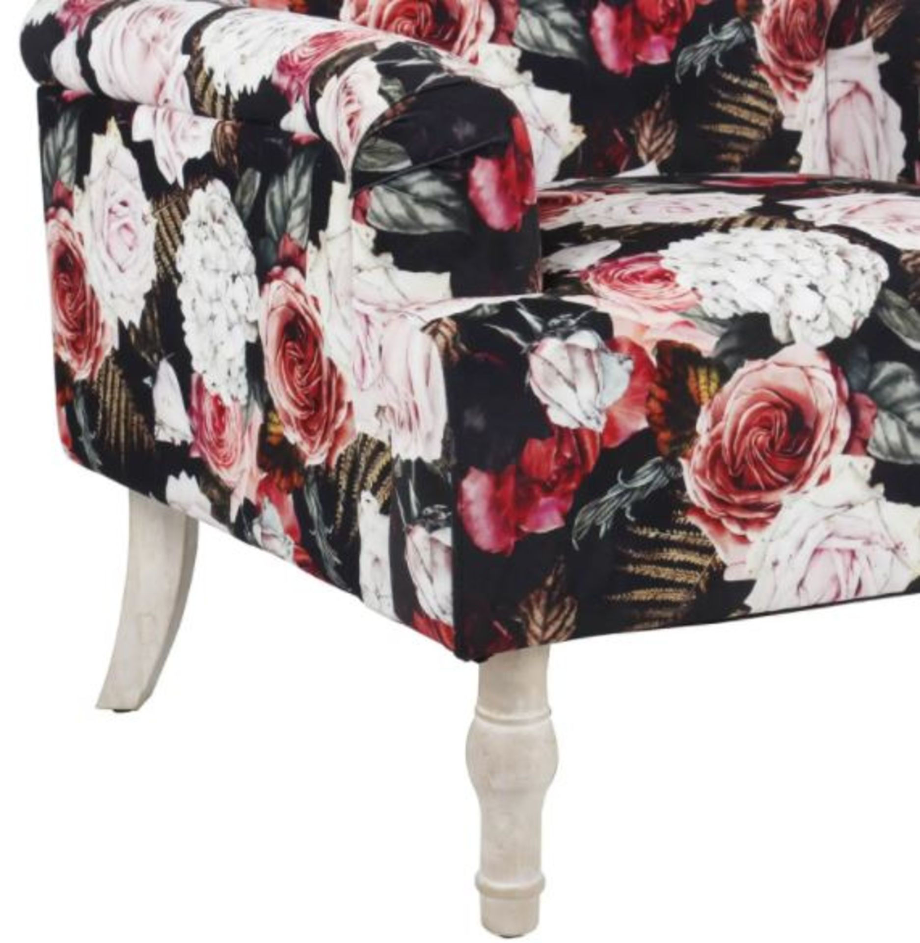 (R5J) 1x Elizabeth Floral Occasional Chair RRP £150. Patterned Velvet Chair. Whitewash Rubberwood - Image 6 of 8