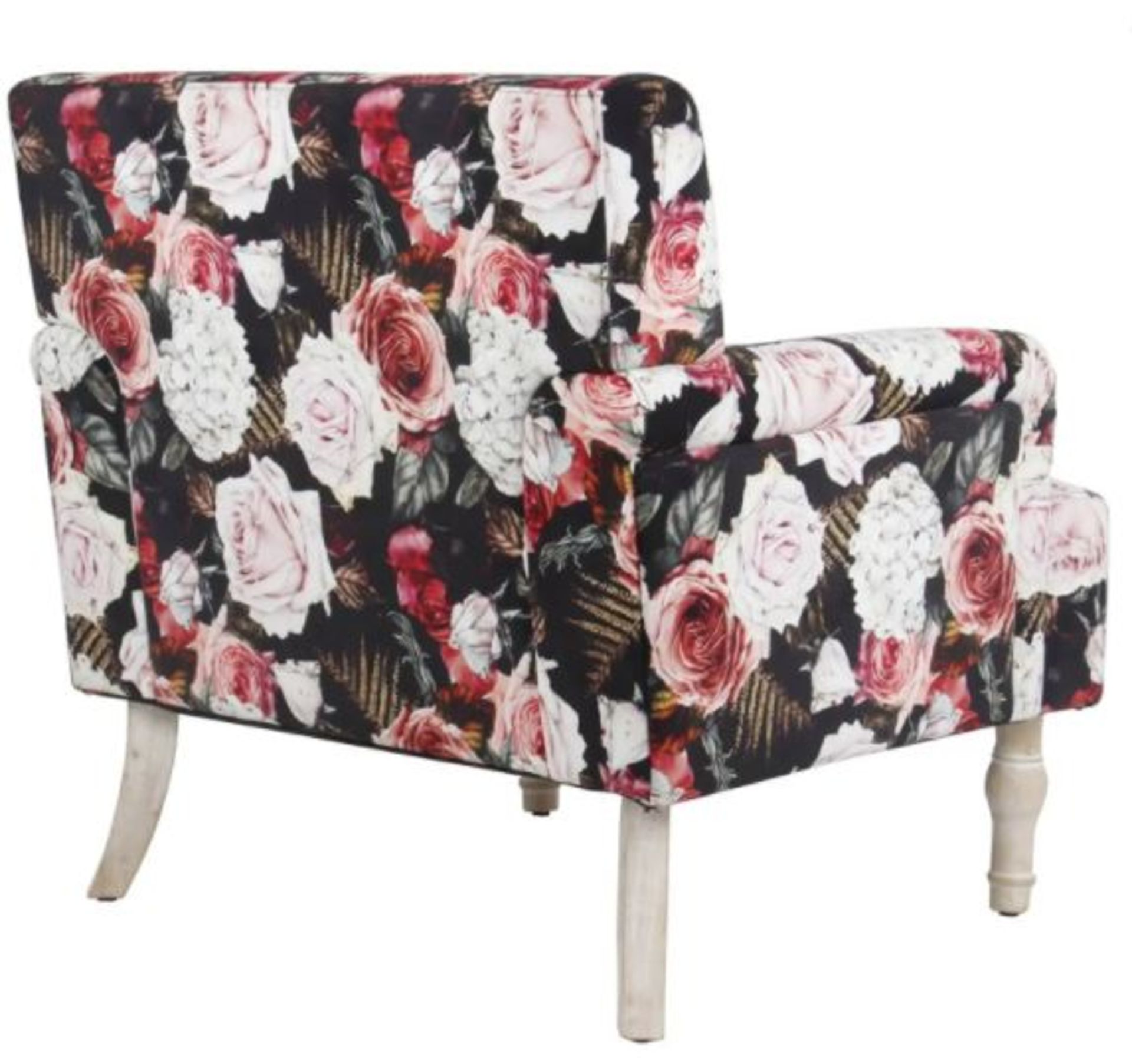 (R5J) 1x Elizabeth Floral Occasional Chair RRP £150. Patterned Velvet Chair. Whitewash Rubberwood - Image 4 of 8