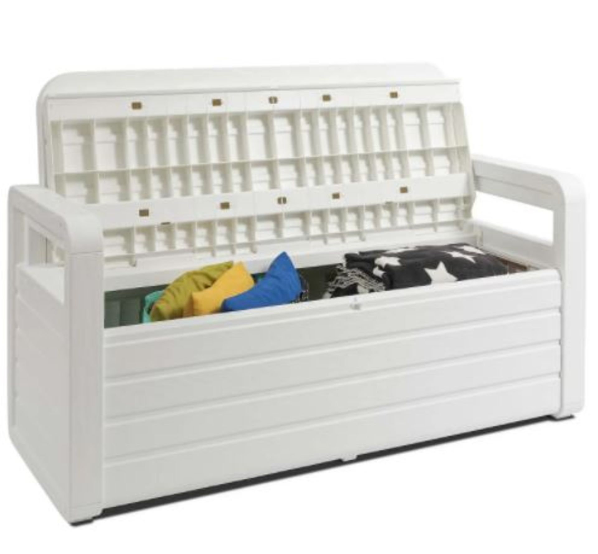 (R5K) 1x Toolmax Forever Spring Bench White RRP £145. Wood Look Bench With Storage Compartment, 2 S - Image 4 of 11