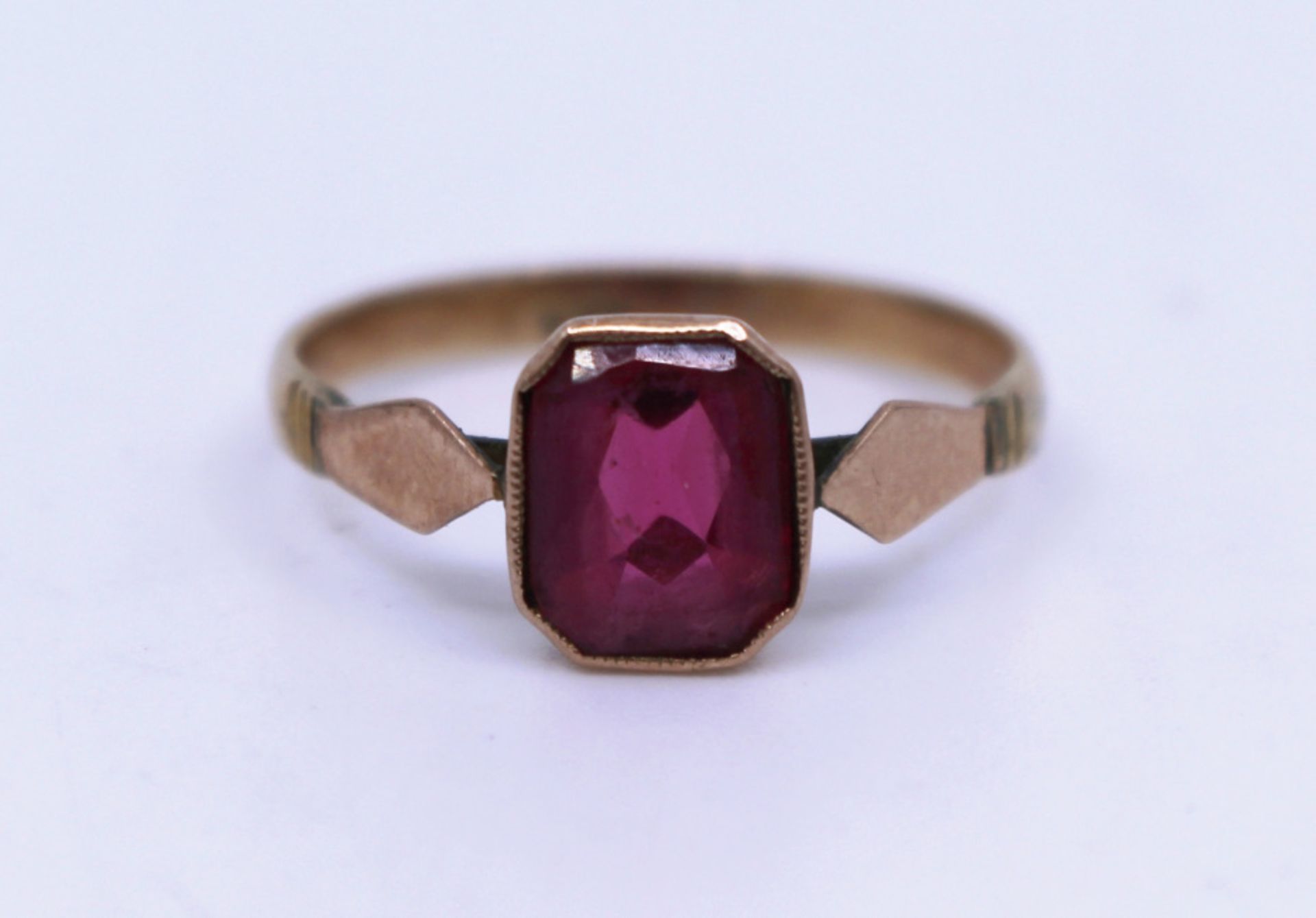 English Ruby Set Rose Gold 9ct Ring c.1930