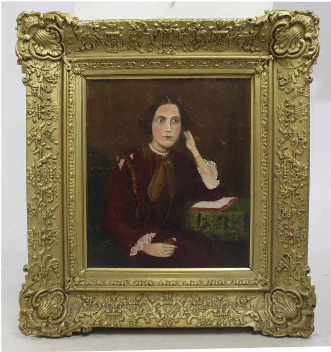 Victorian Portrait Oil on Canvas Set in Heavy Gilt Frame