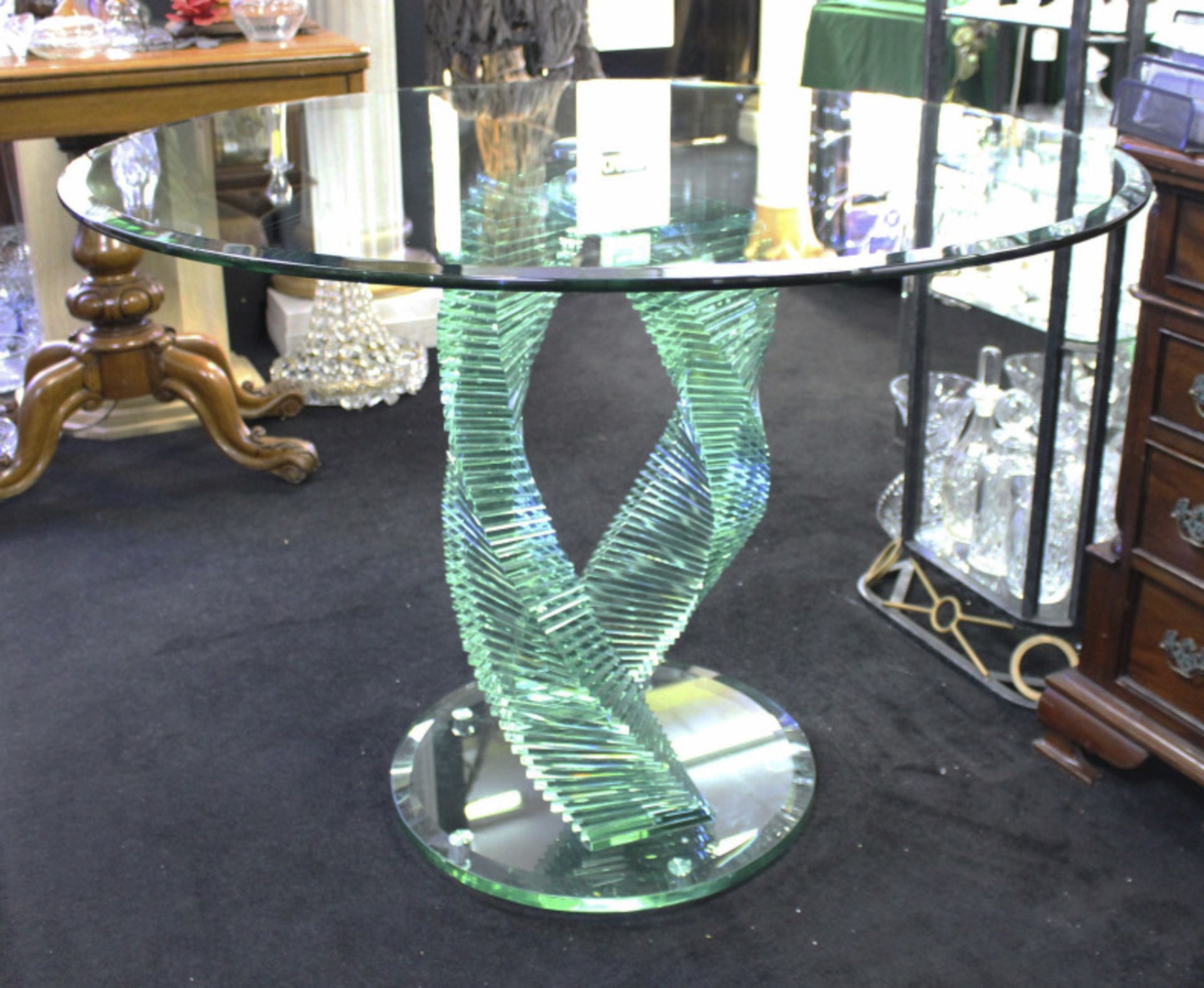 Heavy Glass Spiral Form Round Centre Table - Image 2 of 9