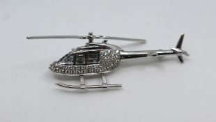 Diamond & Aquamarine 18ct White Gold Helicopter Brooch