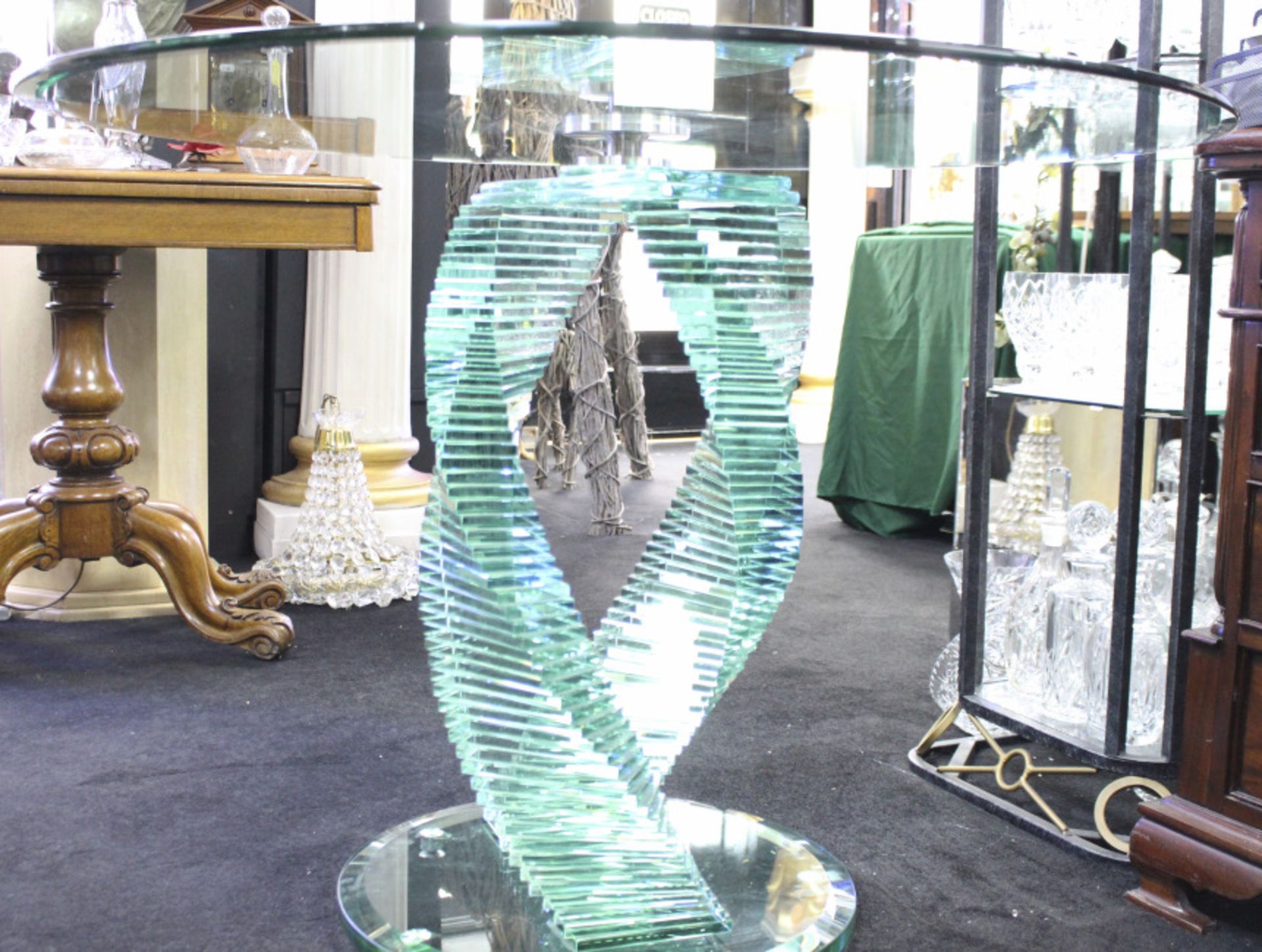 Heavy Glass Spiral Form Round Centre Table - Image 6 of 9