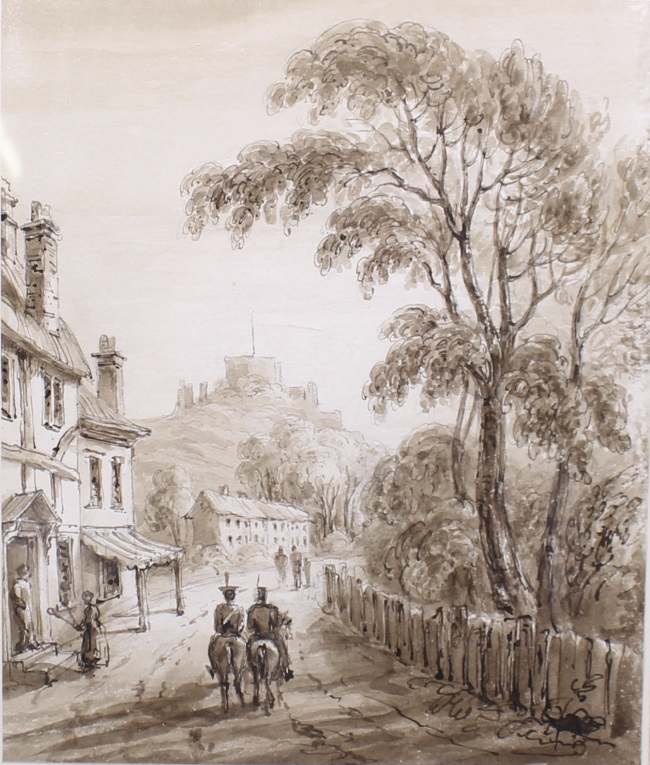 Sepia Watercolour Corfe Castle by Cecilia Montgomery (1792-1879) - Image 2 of 22