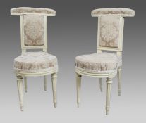 Pair of Early Antique French Painted Voyeuse Chairs