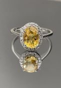 Beautiful Natural Ceylon Yellow Sapphire With Natural Diamonds & 18k White Gold