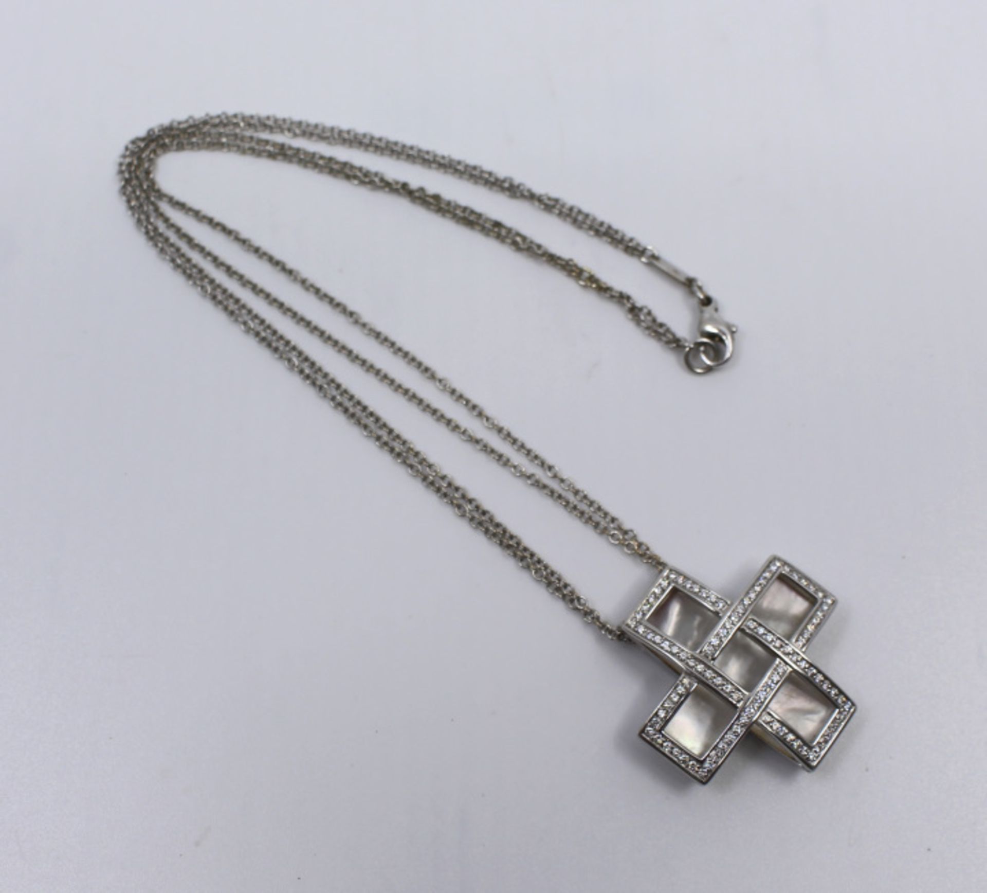 Boodles 18ct Gold Diamond & Mother of Pearl Cross on Chain - Image 2 of 9