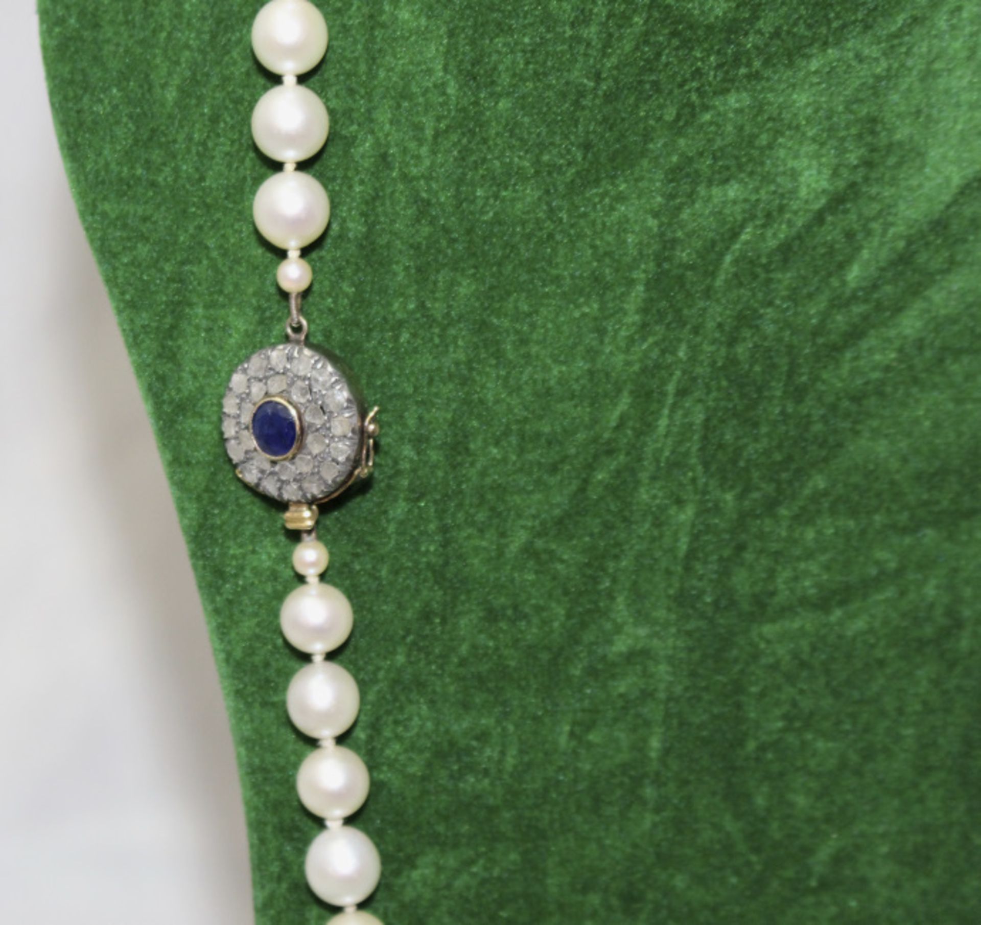 Akoya Pearl Necklace with 19th c. Sapphire Set Clasp - Image 3 of 12