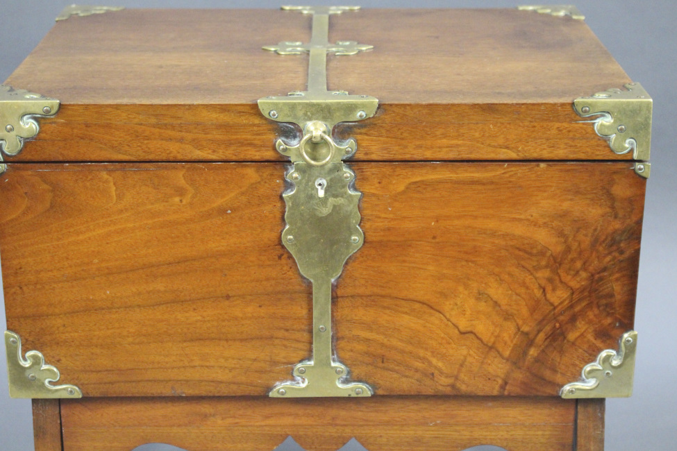 Victorian Brass Bound Walnut Travelling Chest on Folding Legs - Image 6 of 13