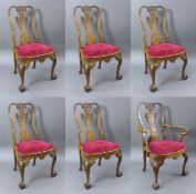 Set of 6 Early 20th c. Georgian Style Carved Walnut Dining Chairs