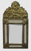 Small 19th c. French Repoussé Brass Cushion Mirror