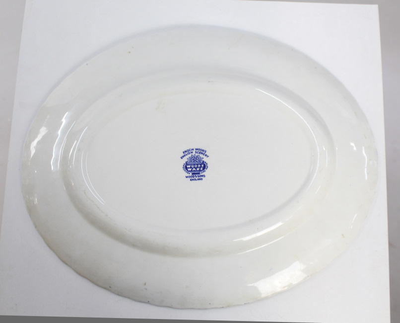 Large Wood & Sons Blue & White Oval Platter - Image 3 of 4