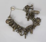 Vintage Silver Charm Bracelet with 30 Charms