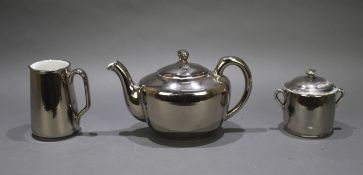 Royal Worcester Platinum Lustre Teapot, Cream Jug & Sugar Pot