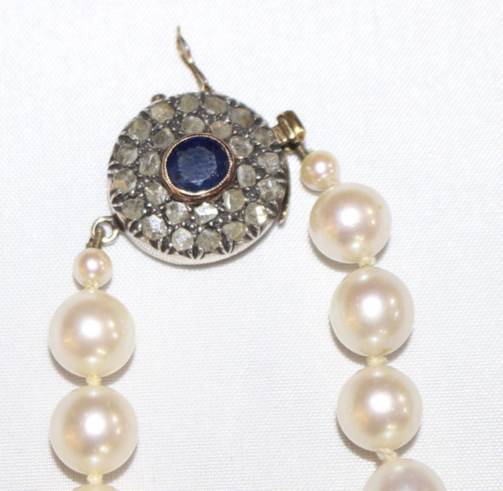 Akoya Pearl Necklace with 19th c. Sapphire Set Clasp - Image 10 of 12
