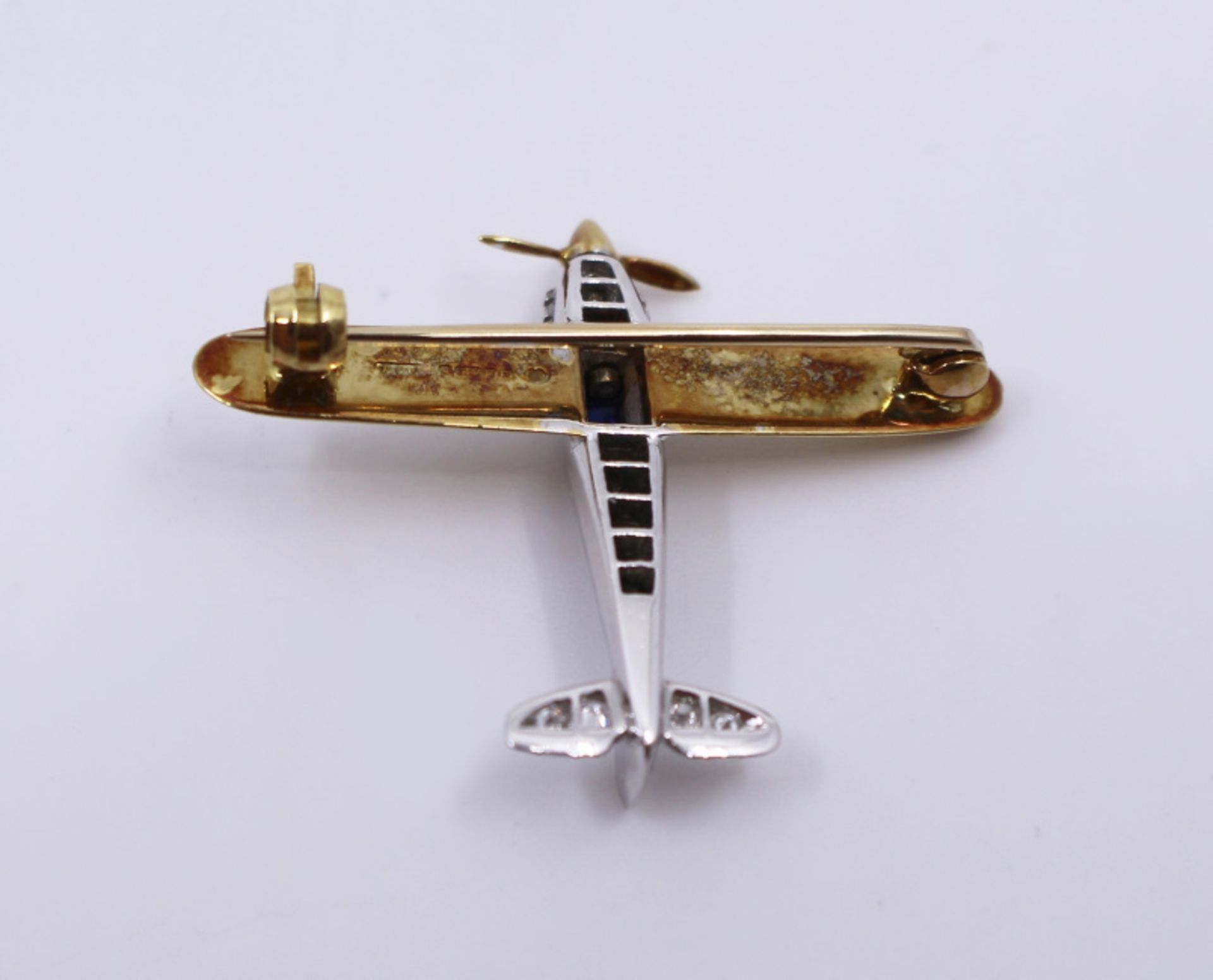 Diamond & Semi Precious Stone Set Gold Aeroplane Brooch - Image 6 of 6