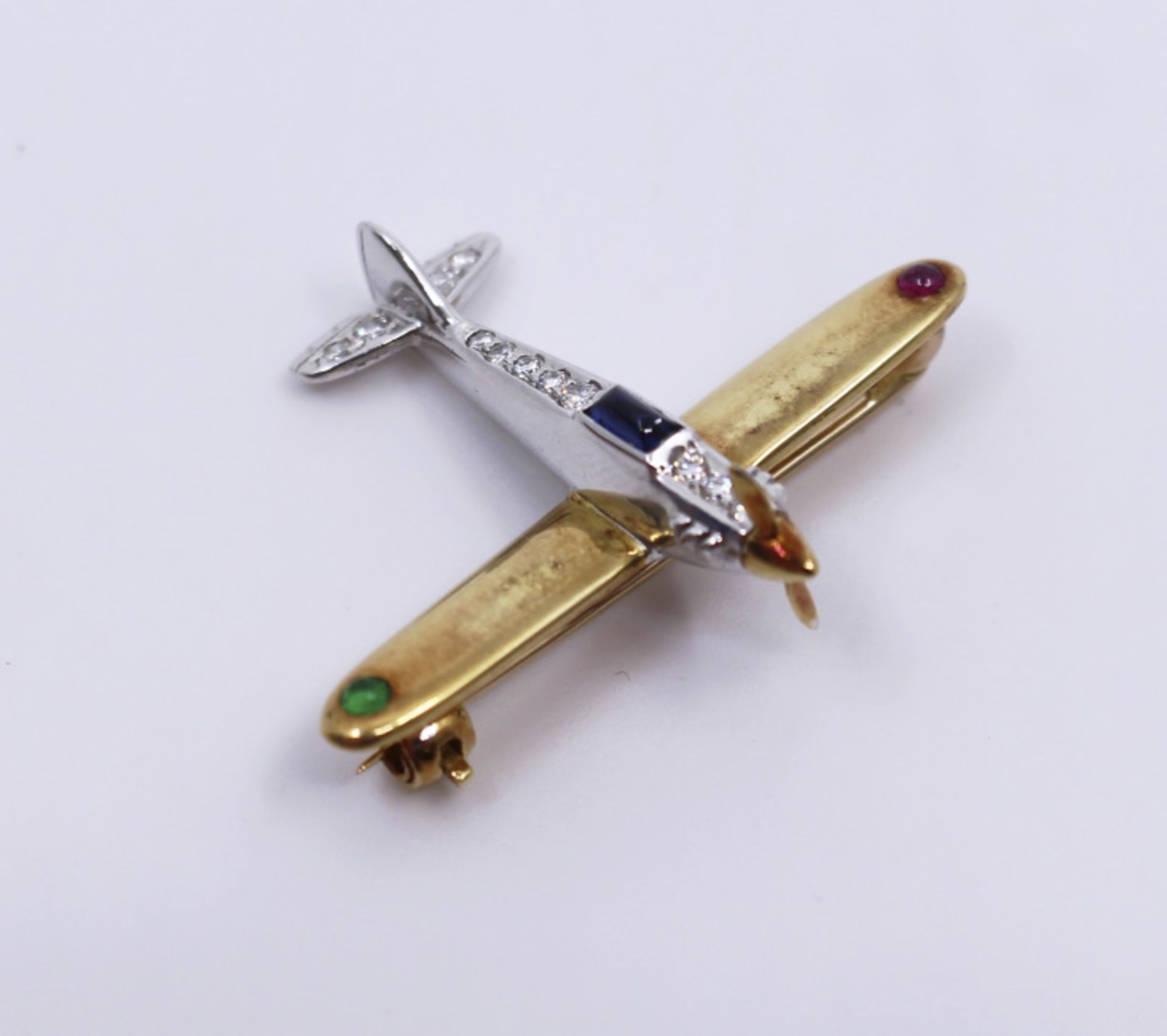 Diamond & Semi Precious Stone Set Gold Aeroplane Brooch - Image 3 of 6