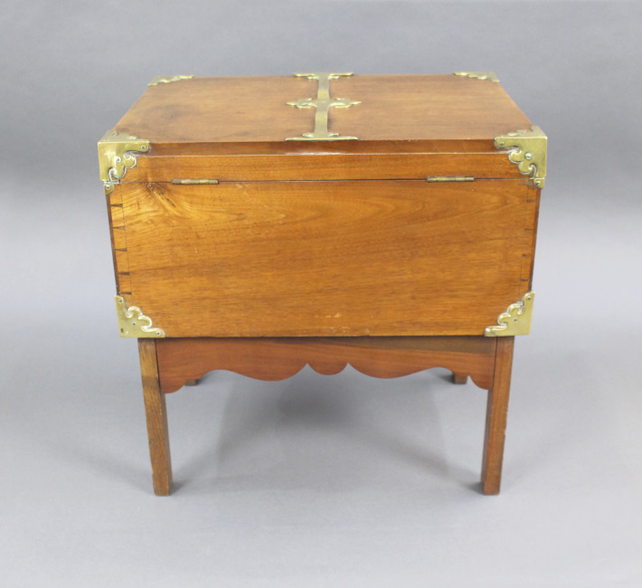 Victorian Brass Bound Walnut Travelling Chest on Folding Legs - Image 5 of 13