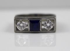 Sapphire & Diamond Three Stone White Gold Ring