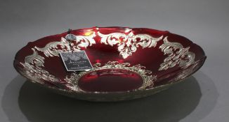 Large Handmade Silvered Ruby Glass Bowl