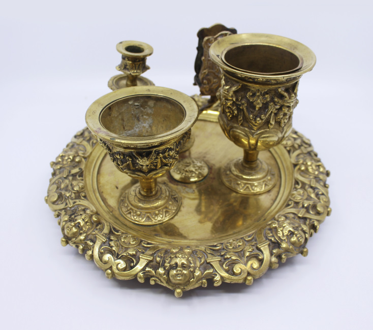 19th c. English Brass Inkwell & Writing Desk Set c.1880 - Image 4 of 11