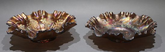 Pair of Fenton 20th c. Carnival Glass Ruffled Bowls