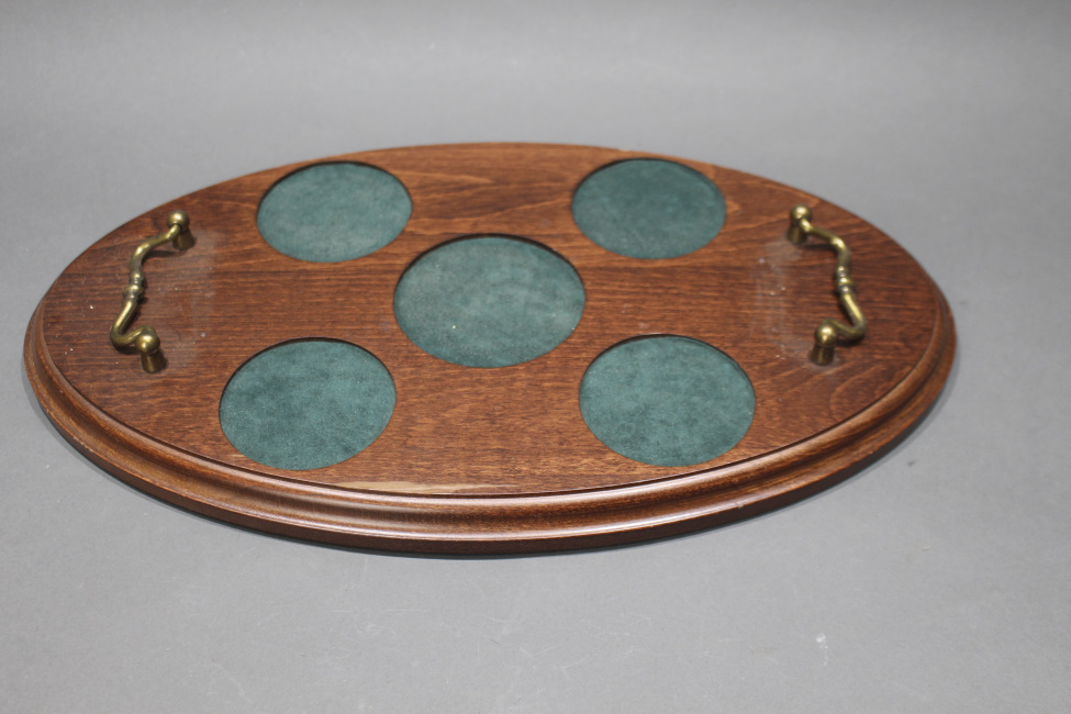 Oval Solid Mahogany Drinks Decanter & Glass Serving Tray