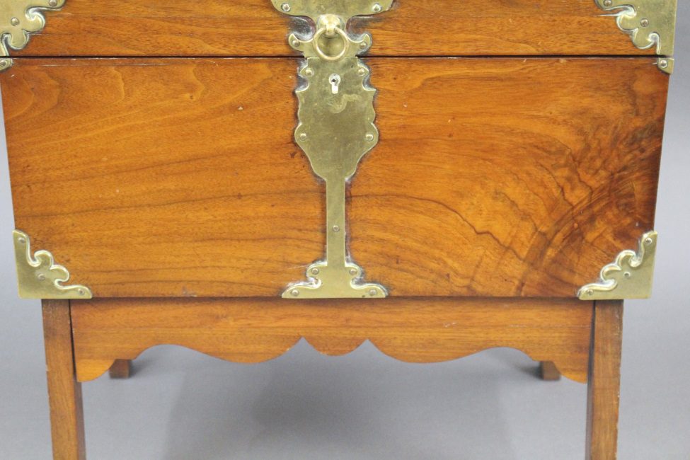 Victorian Brass Bound Walnut Travelling Chest on Folding Legs - Image 7 of 13