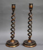 Pair of Late Victorian Barley Twist Candlesticks