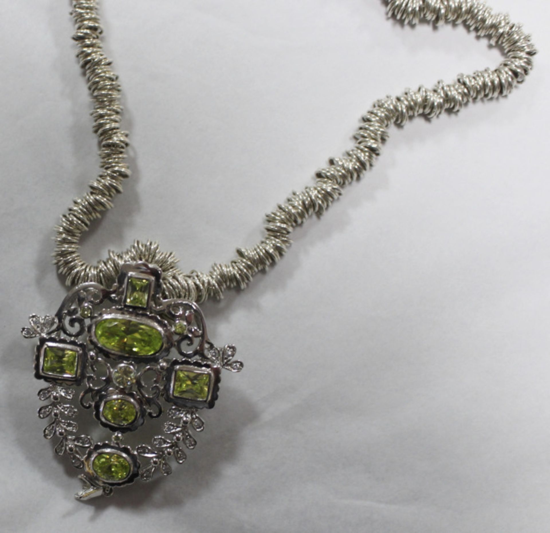 Contemporary Heavy Sterling Silver Peridot Set Necklace - Image 2 of 5