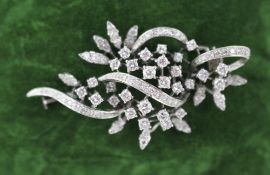 Fine Diamond Set Foliate 18ct. White Gold Brooch