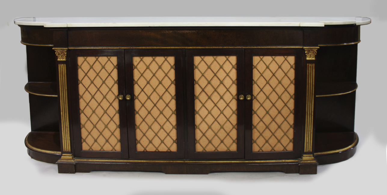 Long Marble Topped Mahogany & Gilt Side Cabinet