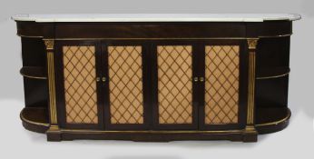 Long Marble Topped Mahogany & Gilt Side Cabinet