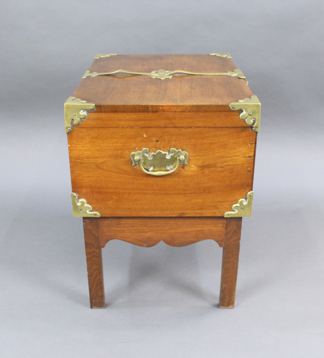 Victorian Brass Bound Walnut Travelling Chest on Folding Legs - Image 4 of 13