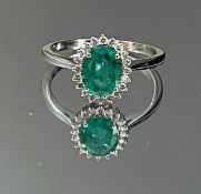 Beautiful Natural Emerald Ring With Diamonds And 18k White Gold